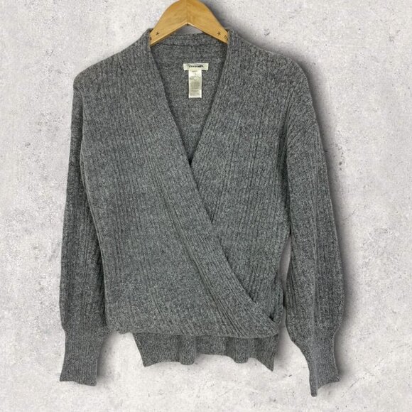 NEW Max Studio Cozy Ribbed Wrap Sweater Grey Knit Size Small Nordstrom Pullover - Picture 2 of 7